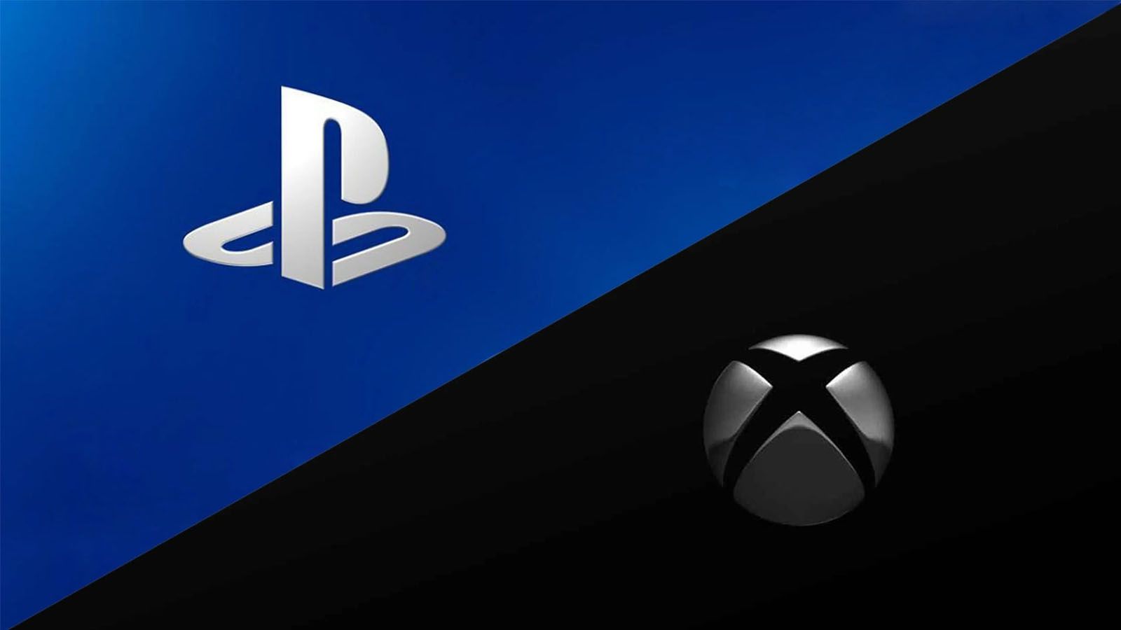 Logos de PlayStation y Xbox con una división diagonal
