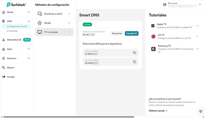 Surfshark - Activar SmartDNS