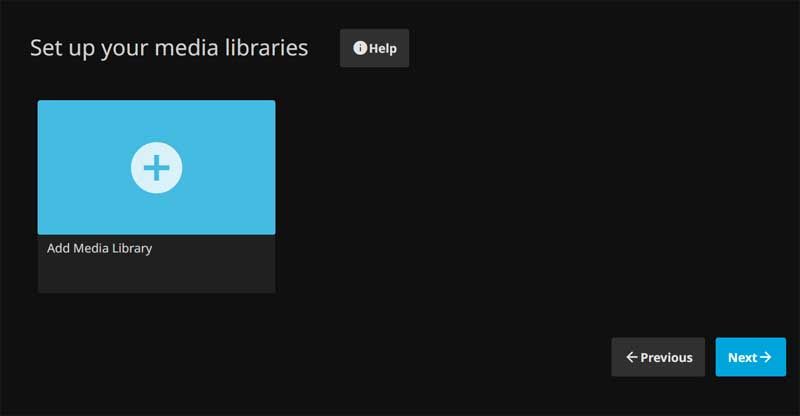 Panel de control del servidor Jellyfin con el botón azul para Añadir Biblioteca Multimedia resaltado.