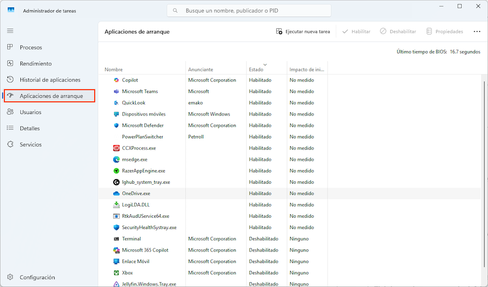 Aplicacione Inicio de Windows
