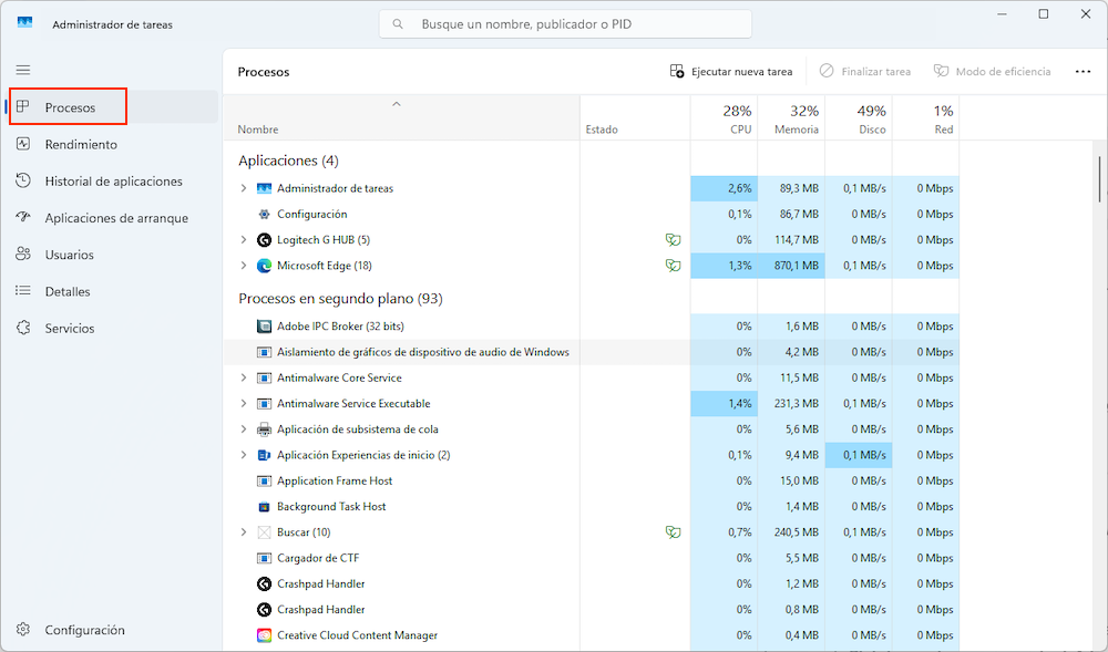 Aplicaciones en segundo plano