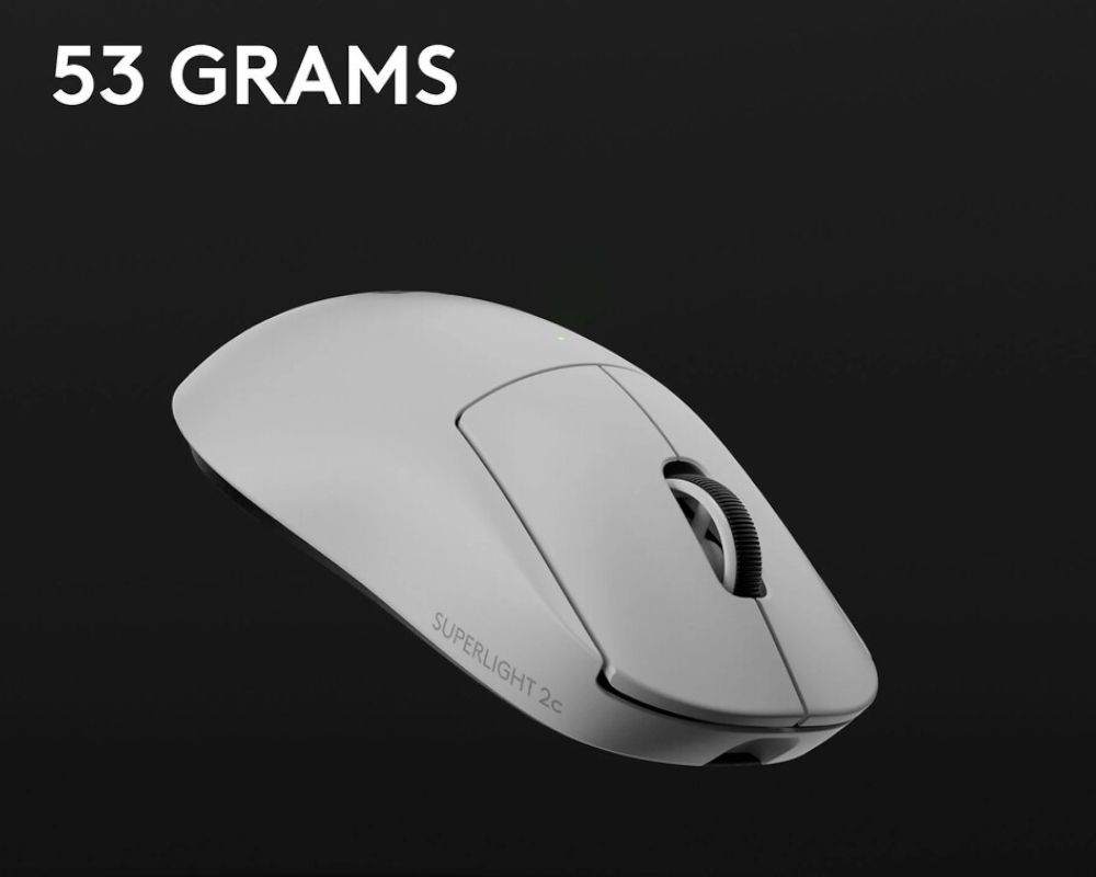 Diapositiva técnica filtrada que destaca el peso de 53 gramos del nuevo ratón Logitech X Superlight 2c.