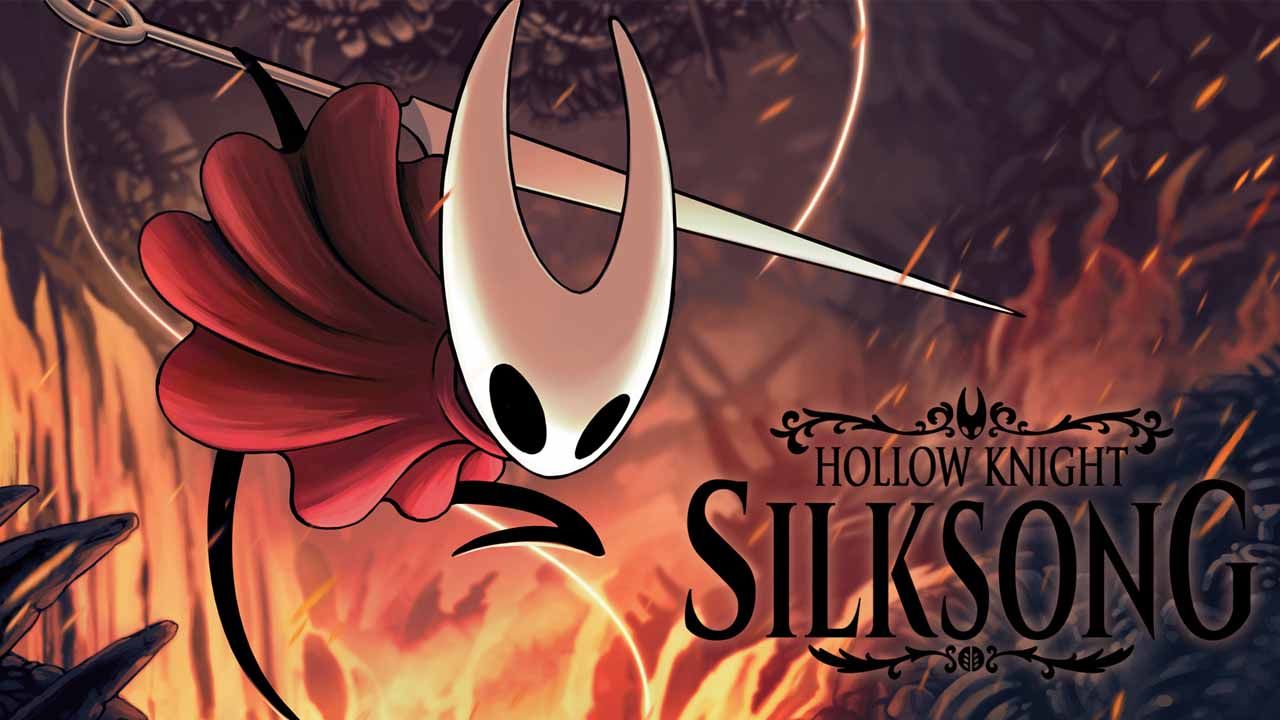 Carátula oficial del videojuego Hollow Knight: Silksong con el personaje Hornet en primer plano blandiendo su aguijón.
