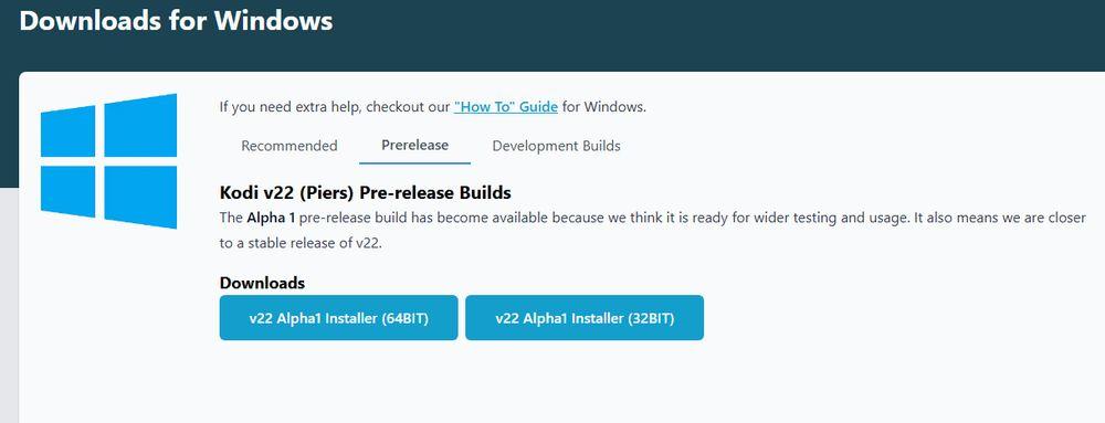Instalación de Kodi 22 Piers Alpha en Windows