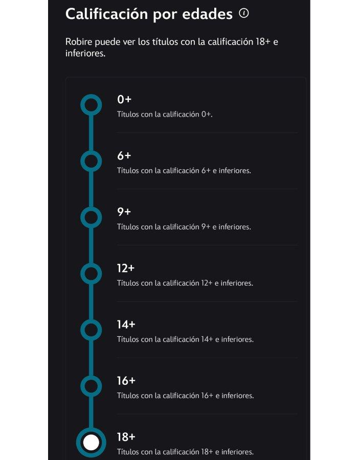 Captura de los ajustes de restricción por edades de Disney+