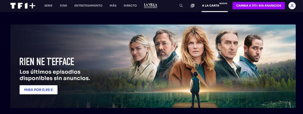 Plataforma TF1+ ofreciendo pagar por quitar los anuncios
