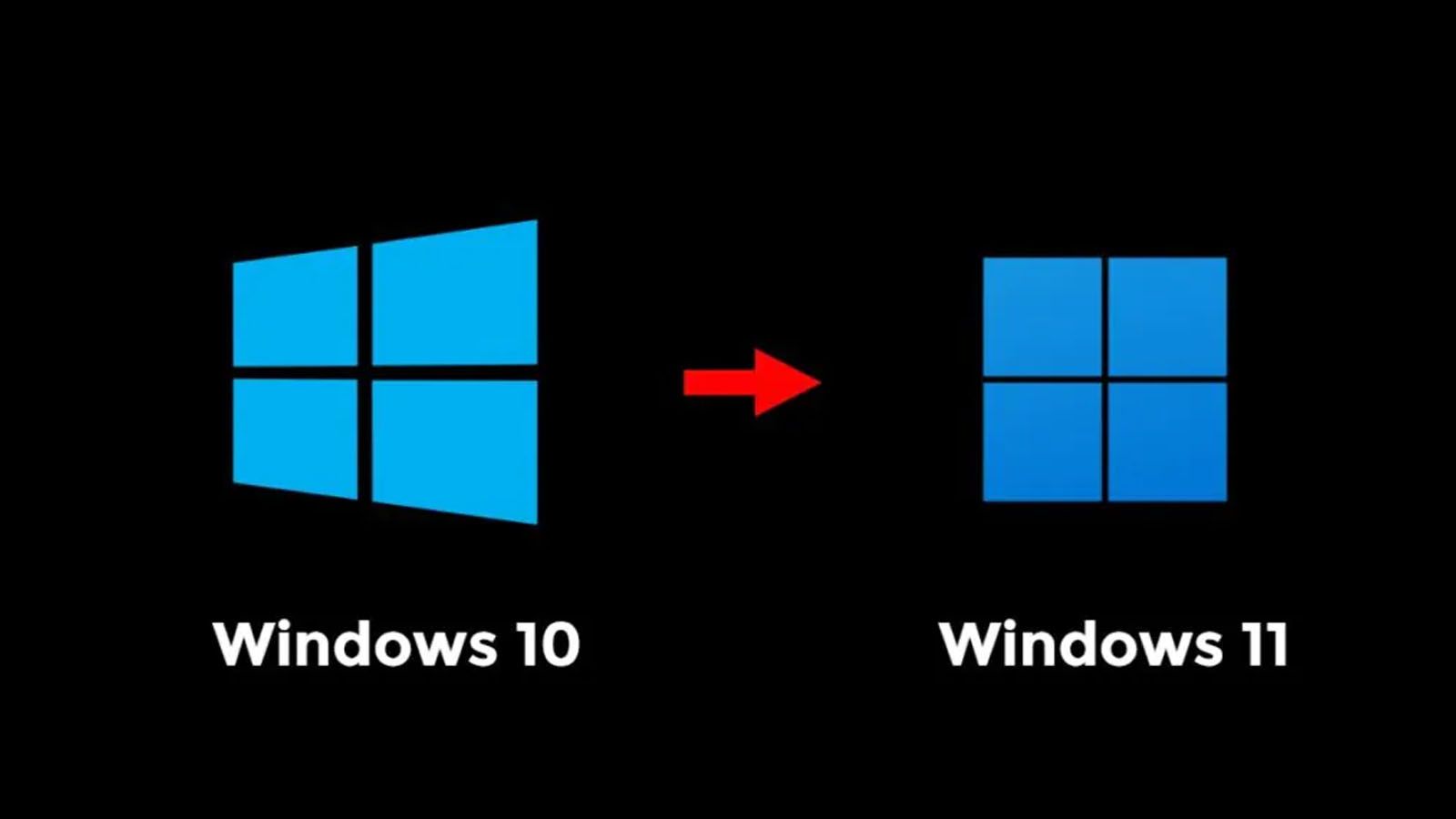 Logo de Windows 10 pasando al de Windows 11 con una flecha roja