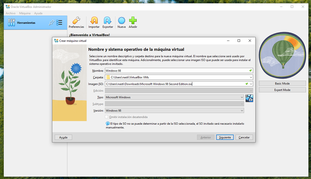 Instalar Windows 98 en VirtualBox
