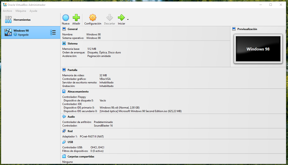 Instalar Windows 98 en VirtualBox