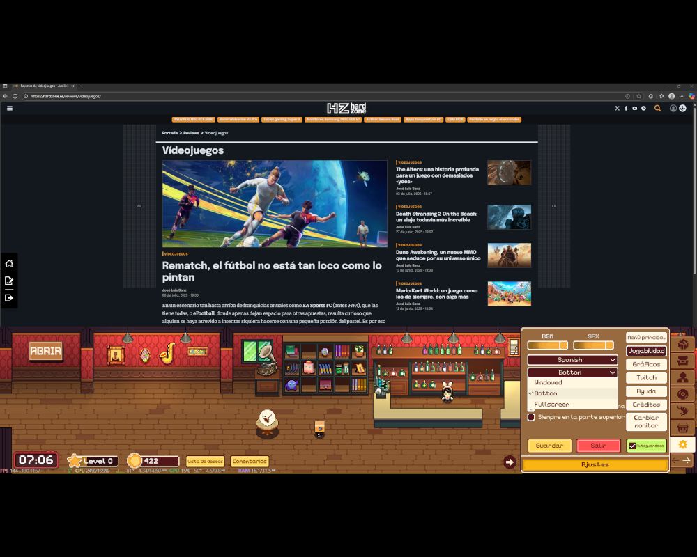 Juego Lakeside Bar ejecutándose en la zona inferior del monitor.