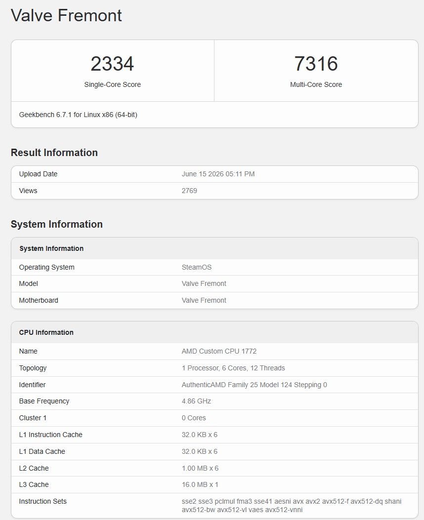 Captura GeekBench Steam Machine