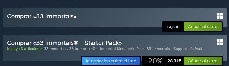 Precio 33 Immortals